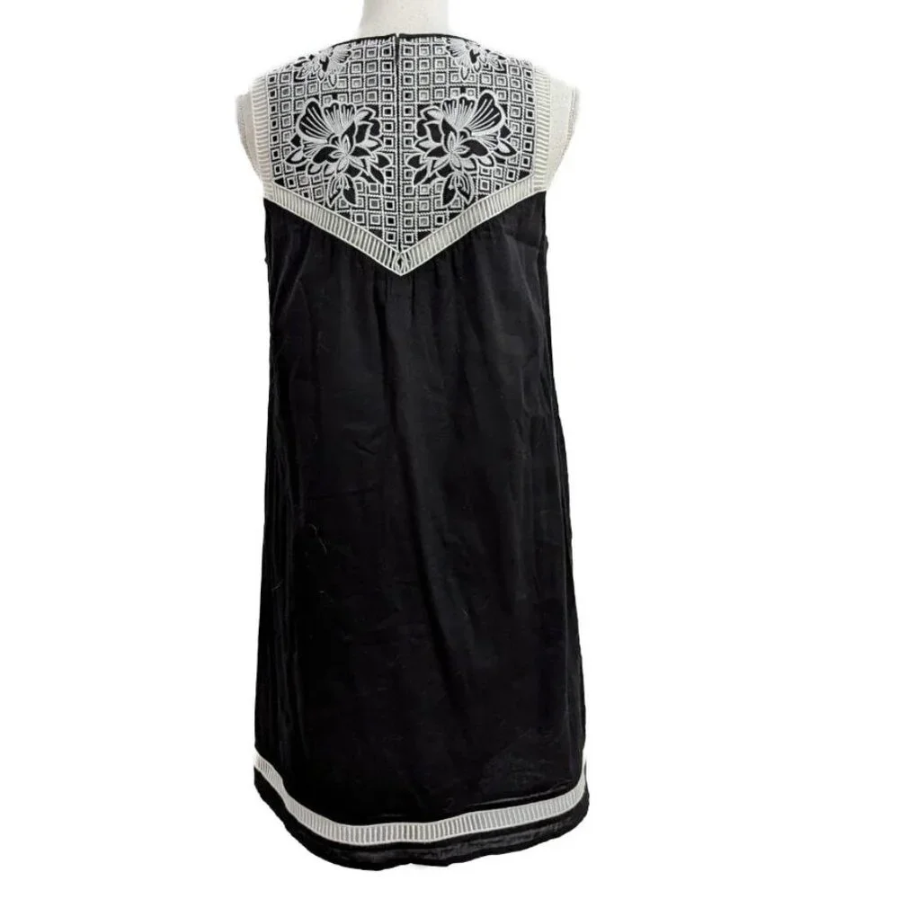 Tory Burch Hopewell Cotton Black Cotton Dress with White Lace Embroidery
